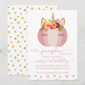 Eenhoorn pompoen verjaardag uitnodiging (Voorkant / Achterkant)