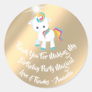 Eenhoorn Pony Verjaardagsgunst Roze Regenboog Goud Ronde Sticker
