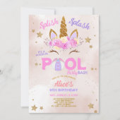 Eenhoorn Pool Party Splish Splash Verjaardag Kaart (Voorkant)