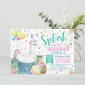 Eenhoorn Pool Party Uitnodiging Eenhoorn Float (Staand voorkant)