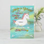 Eenhoorn Pool Party Verjaardag Bash Kaart (Staand voorkant)