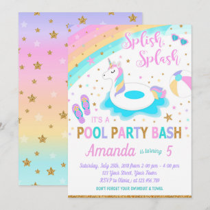 Eenhoorn Pool Party Verjaardag Uitnodiging Roze &