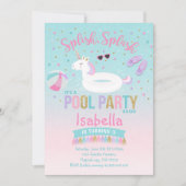 Eenhoorn Pool Party Verjaardag Uitnodiging Roze Go (Voorkant)