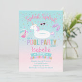 Eenhoorn Pool Party Verjaardag Uitnodiging Roze Go (Staand voorkant)