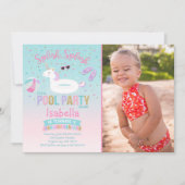 Eenhoorn Pool Party Verjaardag Uitnodiging Roze Go (Voorkant)