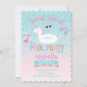 Eenhoorn Pool Party Verjaardag Uitnodiging Roze Go (Voorkant)