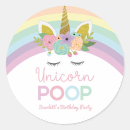 Eenhoorn Poop Rainbows Verjaardagsfeest Traktatie Ronde Sticker