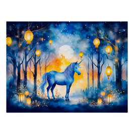 Eenhoorn Prancing Onder Gouden Lantaarn Licht Perfect Poster