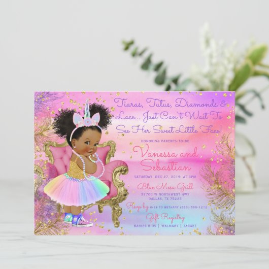 Eenhoorn Princess Afro-Amerikaanse Glitter Pareltj Kaart (Staand voorkant)