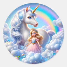 Eenhoorn Princess Rainbow Sticker, Pastel Sprookje Ronde Sticker