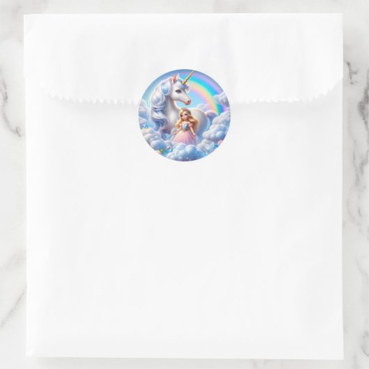 Eenhoorn Princess Rainbow Sticker, Pastel Sprookje Ronde Sticker (Tas)