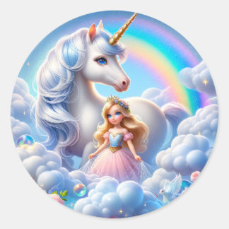 Eenhoorn Princess Rainbow Sticker, Pastel Sprookje Ronde Sticker