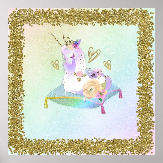 Eenhoorn Prinses Diva Iriserende Regenboog Pastel Poster (Voorkant)