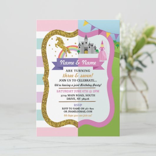 Eenhoorn & Prinses Gezamenlijk Kasteel Roze Meisje Kaart (Staand voorkant)