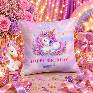 Eenhoorn Prinses Meisje Verjaardag Pastel Droom Ku Kussen