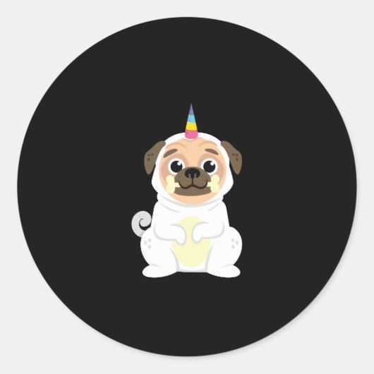 Eenhoorn Pug Hondenliefhebbers Funny Unipug Pugico Ronde Sticker (Voorkant)