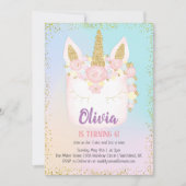 Eenhoorn Rainbow Cake Verjaardag Uitnodiging (Voorkant)