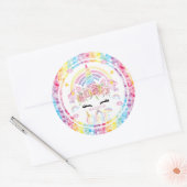 Eenhoorn Rainbow gepersonaliseerd eerste verjaarda Ronde Sticker (Envelop)