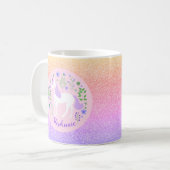 Eenhoorn Rainbow Glitter Gepersonaliseerde naam Koffiemok (Voorkant links)
