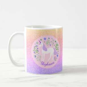 Eenhoorn Rainbow Glitter Gepersonaliseerde naam Koffiemok