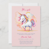 Eenhoorn Rainbow Gold Glitter Cloud Meisje Baby Sh Kaart (Voorkant)