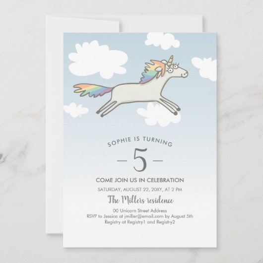 Eenhoorn Rainbow Hand getrokken Schattigee aangepa Kaart (Voorkant)