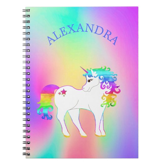 Eenhoorn Rainbow Kleurrijke Persoonlijke School Notitieboek (Voorkant)