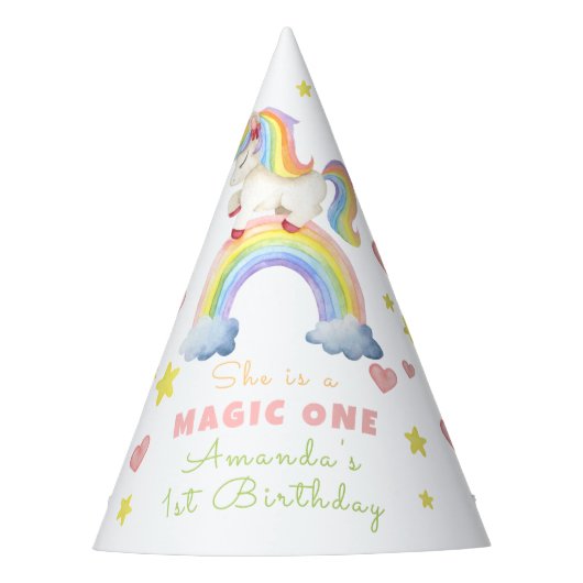 Eenhoorn Rainbow Magic One Eerste Verjaardag Feesthoedjes (Voorkant)