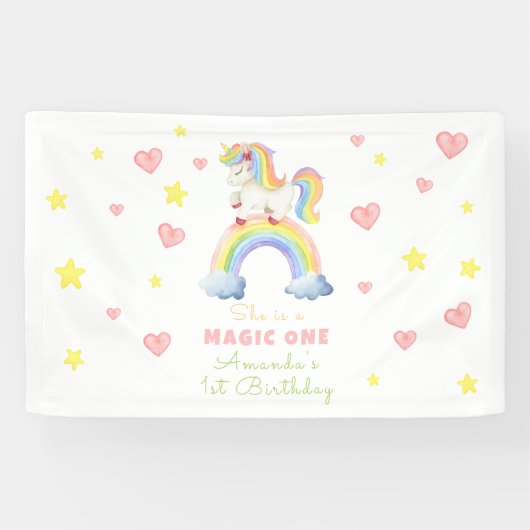 Eenhoorn Rainbow Magic One Eerste Verjaardag Spandoek (Horizontaal)