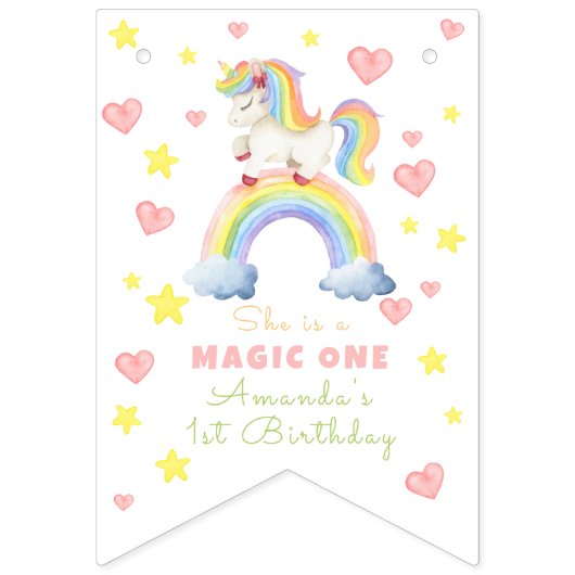 Eenhoorn Rainbow Magic One Eerste Verjaardag Vlaggetjes (Tweede vlag)