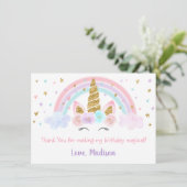 Eenhoorn Rainbow Pink Gold Dank u Bedankkaart (Staand voorkant)
