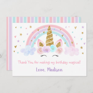 Eenhoorn Rainbow Pink Gold Dank u Bedankkaart