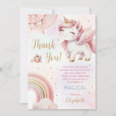 Eenhoorn Rainbow Pink Gold Pastel Verjaardag Bedankkaart (Voorkant)