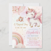 Eenhoorn Rainbow Pink Gold Pastel Verjaardag Kaart (Voorkant)