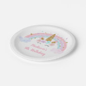 Eenhoorn Rainbow Pink Gold Pastel Verjaardag Papieren Bordje (Gekanteld)