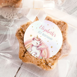 Eenhoorn Rainbow Pink Gold Pastel Verjaardag Ronde Sticker
