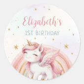 Eenhoorn Rainbow Pink Gold Pastel Verjaardag Ronde Sticker (Voorkant)