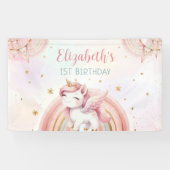 Eenhoorn Rainbow Pink Gold Pastel Verjaardag Spandoek (Horizontaal)