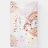 Eenhoorn Rainbow Pink Gold Pastel Verjaardag Spandoek (Verticaal)