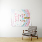 Eenhoorn Rainbow Pink Gold Verjaardag Achtergrond Wandkleed (In Situ (horizontaal))