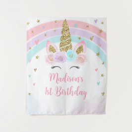 Eenhoorn Rainbow Pink Gold Verjaardag Achtergrond Wandkleed