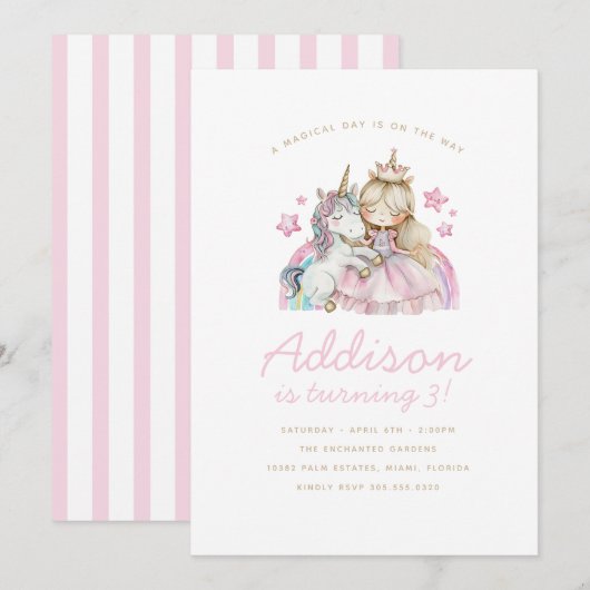 Eenhoorn Rainbow Princess Verjaardagsfeestje Uitno Kaart (Voorkant / Achterkant)