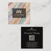 *~* Eenhoorn Rainbow QR PASTEL Luxe Initiaal AP66 Vierkante Visitekaartje (Voorkant / Achterkant)