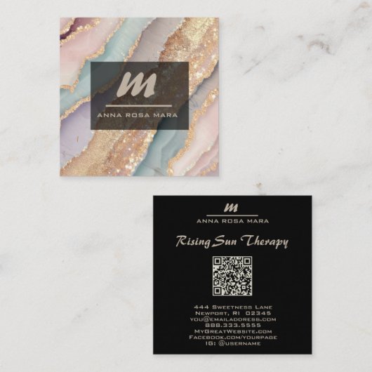 *~* Eenhoorn Rainbow QR PASTEL Luxe Initiaal AP66 Vierkante Visitekaartje (Voorkant / Achterkant)