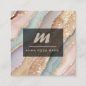 *~* Eenhoorn Rainbow QR PASTEL Luxe Initiaal AP66 Vierkante Visitekaartje (Voorkant)