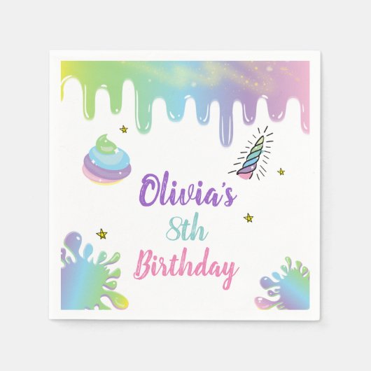 Eenhoorn Rainbow Slime Verjaardag Servet (Voorkant)