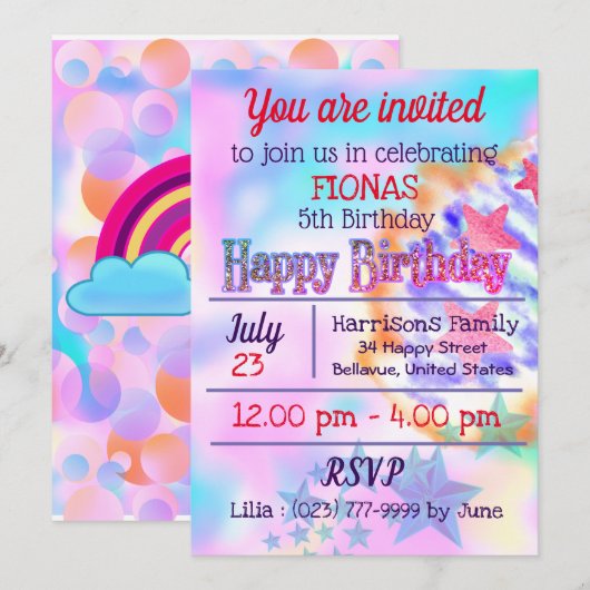 Eenhoorn Rainbow Sparkle Pastel Magic Verjaardag Kaart (Voorkant / Achterkant)