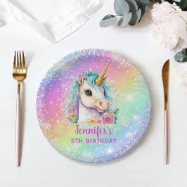 Eenhoorn Rainbow Sparkle Verjaardag Papieren Bordje