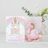 Eenhoorn Rainbow Sparkles Gold Kaart (Staand voorkant)