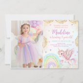 Eenhoorn Rainbow Sparkles Gold Verjaardag Foto Kaart (Voorkant)